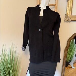 Halston Black One Button Blazer with Houndstooth Interior And Cuffs Medium